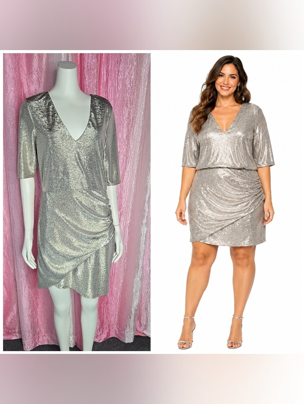 Alice + Olivia Silver Gold Ruched Textured Party Cocktail Dress Size 14